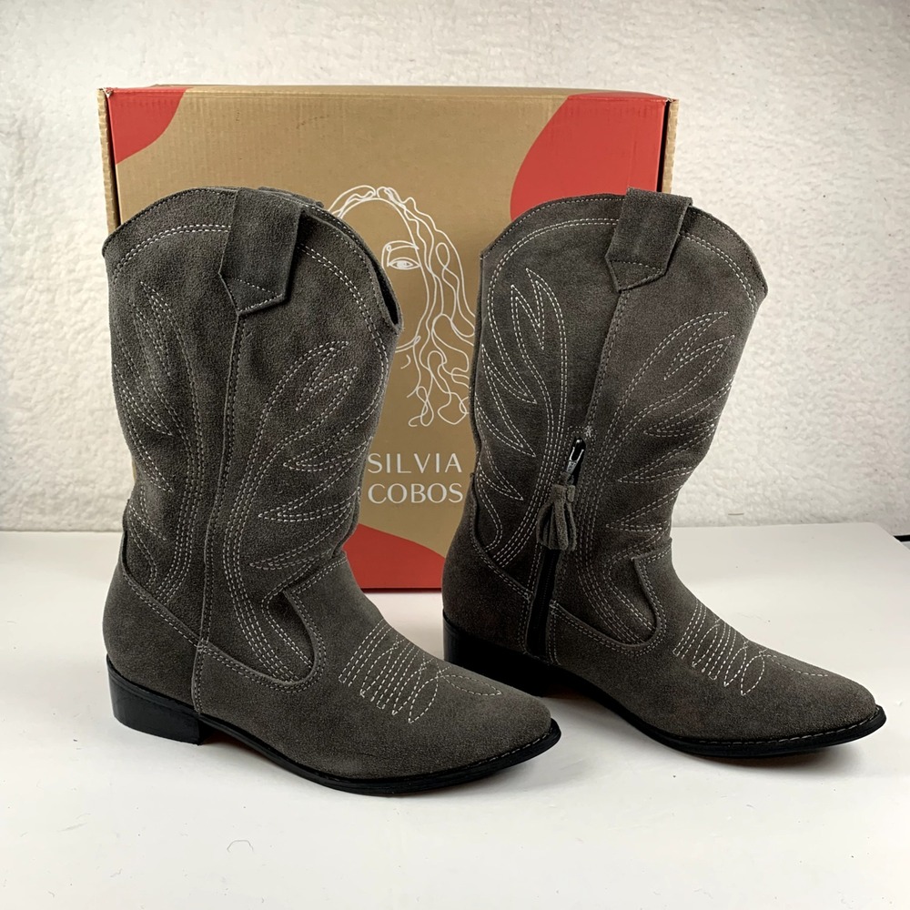 Silvia Cobos Rodeo Womens Boots Size 5 Embroidered 100% Leather Gray NIB S166